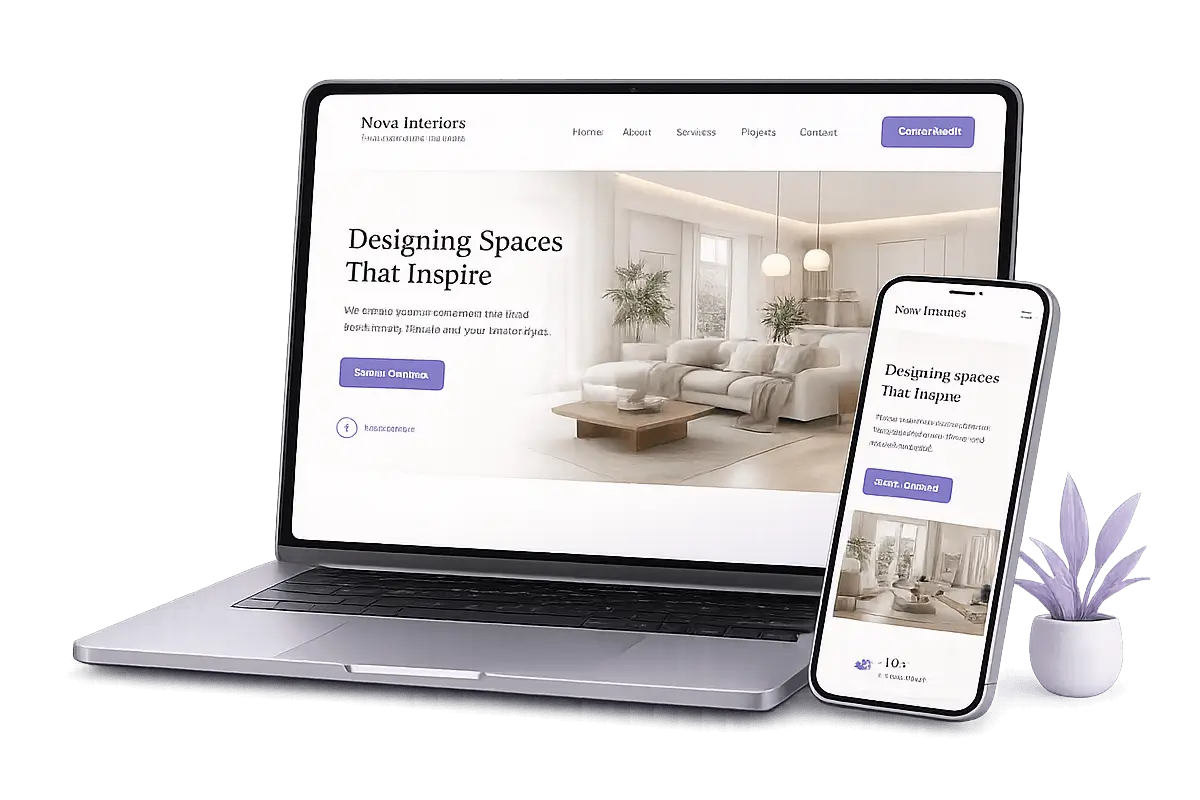 Business website on laptop and phone