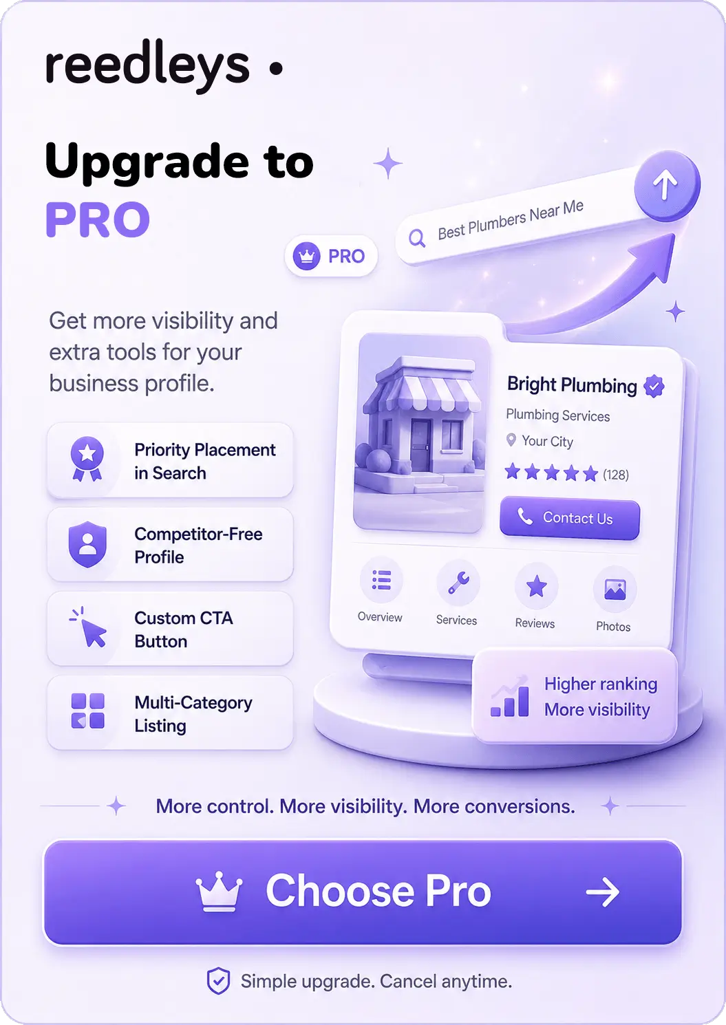Upgrade to Pro on Reedleys - more visibility and extra tools for your business profile