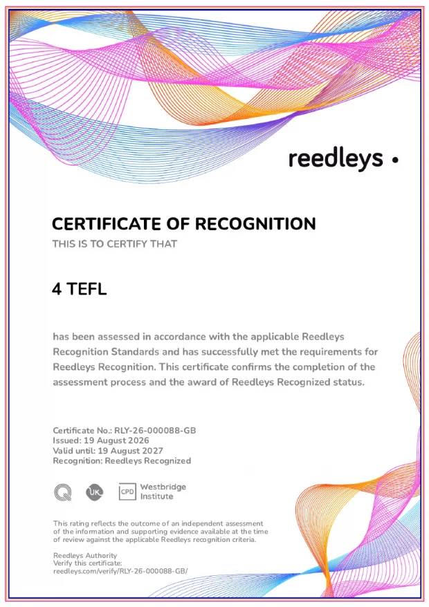 Reedleys Certificate of Recognition issued to 4 TEFL